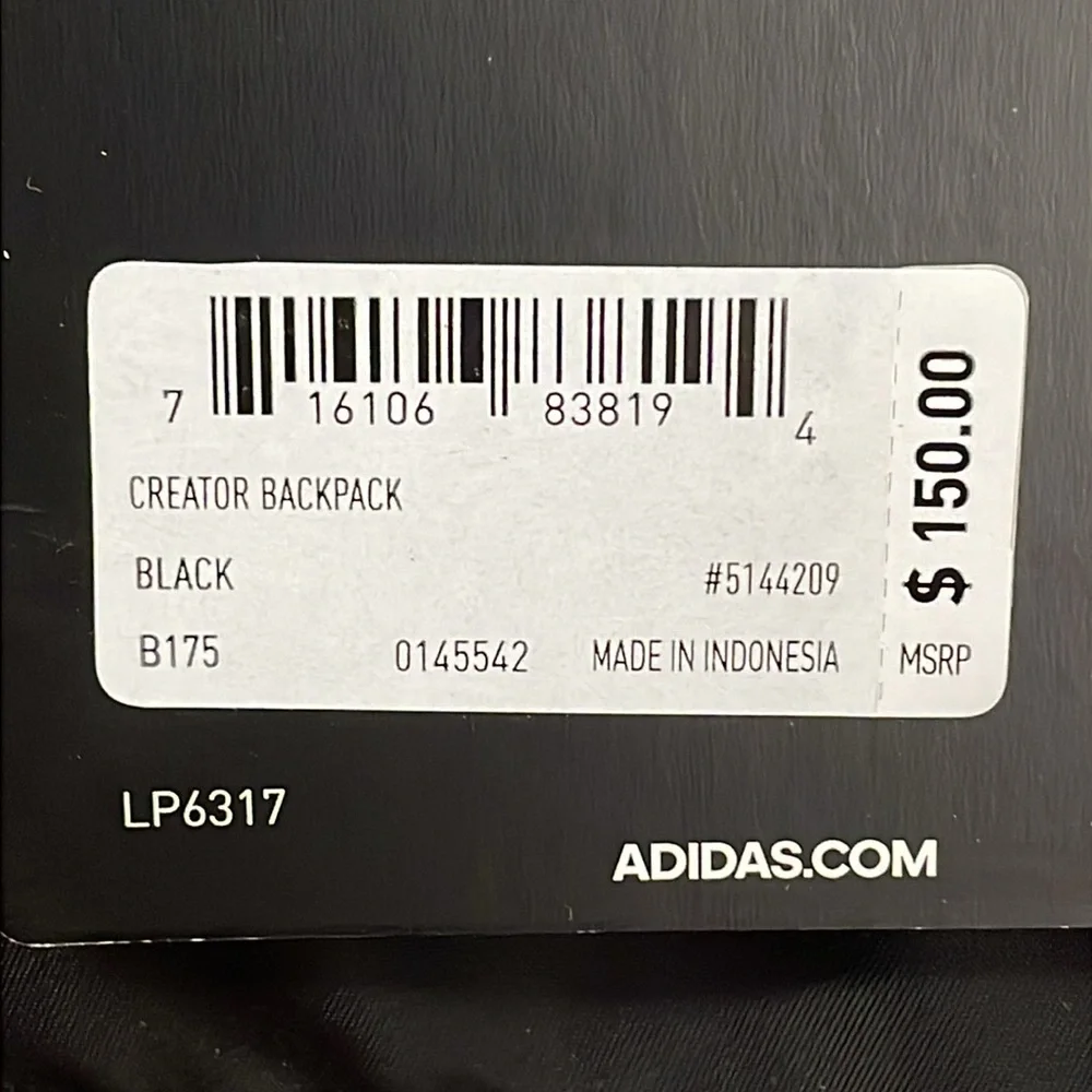 Adidas Creator backpack. Black. Tech friendly with laptop sleeve. New with tags. - Picture 5 of 12